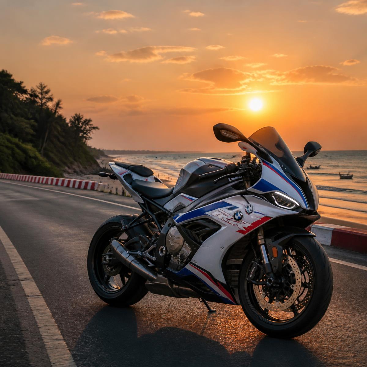 Motorbike parked on coastal highway